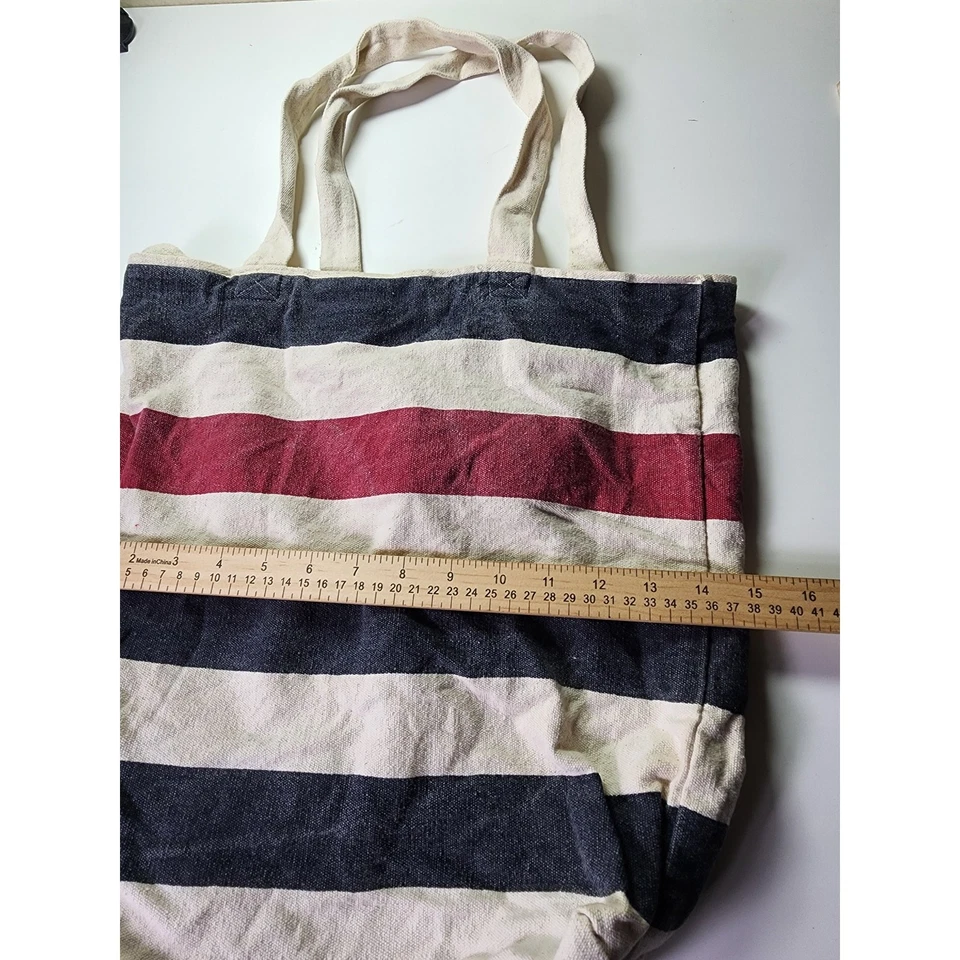 AVENUE Red White Blue Nautical Preppy Canvas Medium Tote Bag - Image 4 of 4