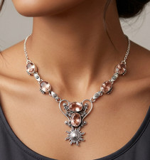 Peach Morganite Women Necklace 925 Sterling Silver Handmade Jewelry S-18 inch
