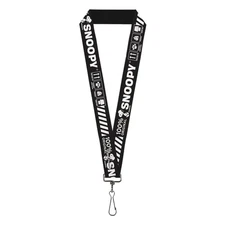 Buckle-Down Peanuts Lanyard, Peanuts Snoopy Care Symbols 100% Original Black Whi