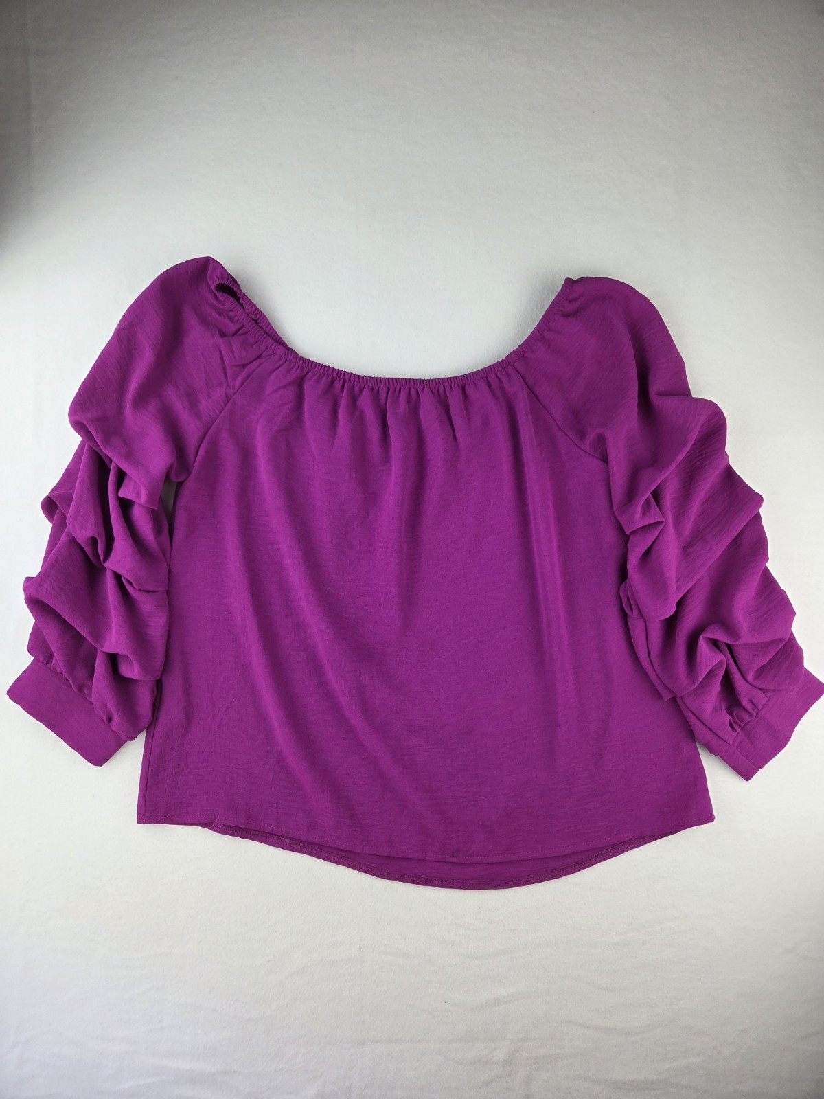 Shein Women's Size  Large Pink Ruffle 3/4 Puff Sleeve Solid Blouse