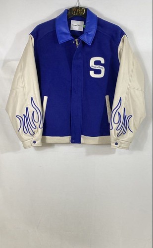 House of Sunny Women's Blue Cream Varsity Letterman Jacket Dice Flames Vol 19 M