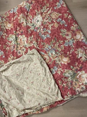 Yves Delorme Red Floral Queen Duvet Cover Vintage French Cotton