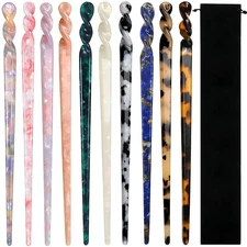 10 Pieces Acetate Hair Sticks Leopard Print Hair Pins, Tortoise Shell Hairpin Vi