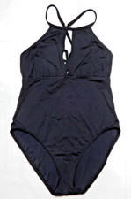 LA BLANCA Black One Piece Swimsuit Key Hole Neck Criss Cross Straps Size 12 EUC