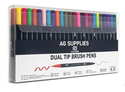 Dual Tip Brush Pen wasserfester Marker Set - 24 Farben für Kalligrafie & Zeichnen