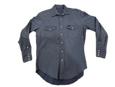 VTG WRANGLER Western Shirt Chambray Pearl Snap Blue MENS Medium Advanced Comfort