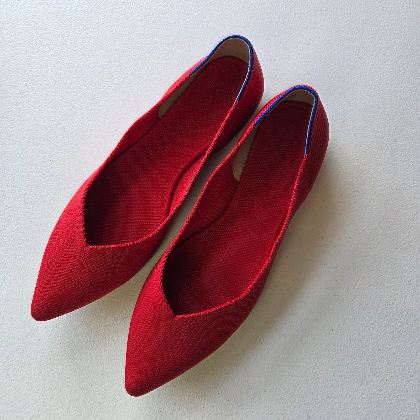 Rothy's Point Flats Red Knit Recycled Material Washable Women's Shoes 11.5