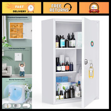 Locking Medicine Cabinet - Wall Mount Organizer, Secure Steel Storage Box with K