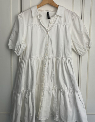 Zara Poplin Short Dress Size Medium White Short Puff Sleeves Boho Summer Loose