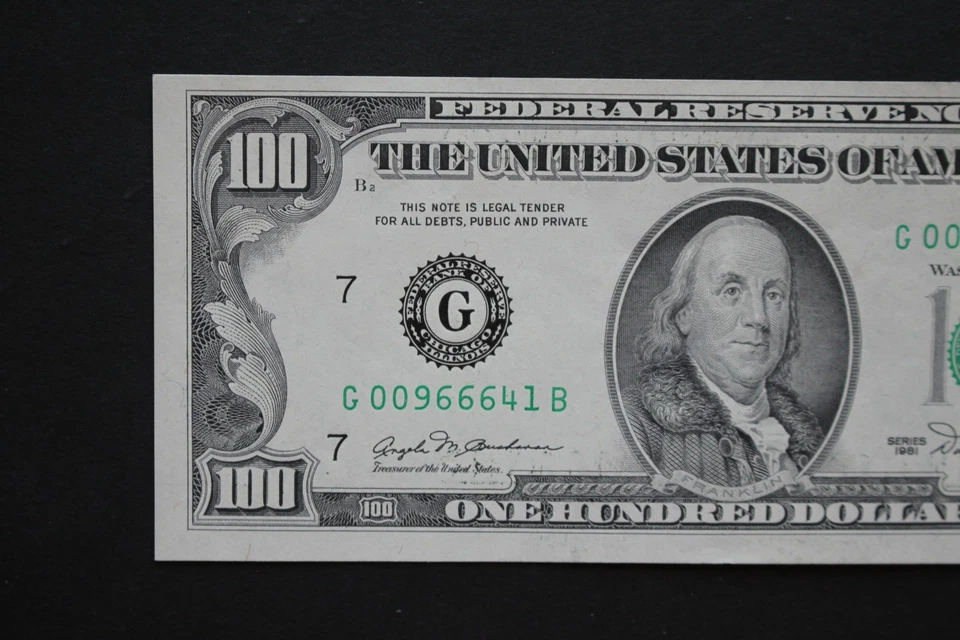 1981 $100 Federal Reserve Note Chicago/F-2169G/UNC/cool serial number/free ship - Image 2 of 4
