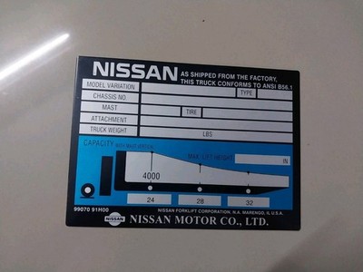 Aluminum Data Plate Fit For Nissan Forklift Blank