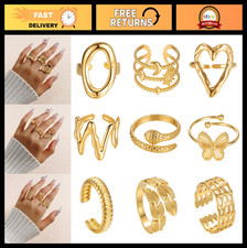 9PCS Gold Rings Set for Women - 18K Gold Plated Adjustable Stackable Knuckle Rin