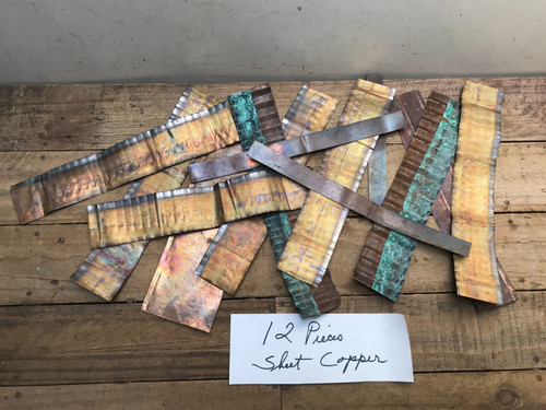 Lot 12 Sheet Copper Pieces Coppersmith scrap Natural Patina Colors Verdigris