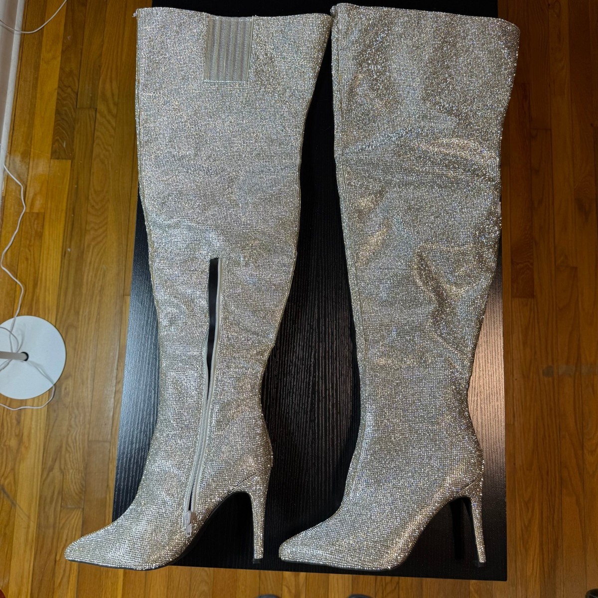 DOLLSKILL POSTERGRL ブーツ Dolls Kill X Poster Grl Thigh High Silver Sparkle Boots Size 9 | eBay