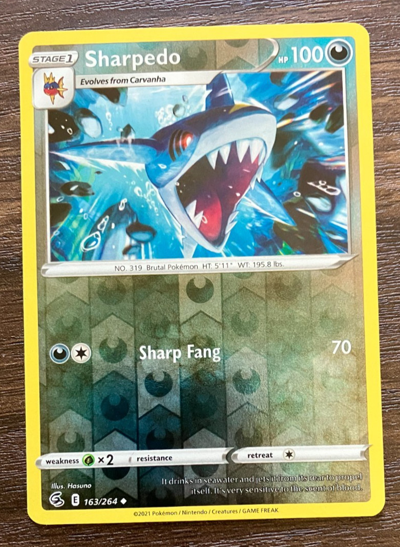 REVERSE HOLO Sharpedo 163/264 - 2021 Pokemon Fusion Strike Uncommon Card -  NM