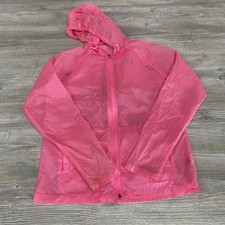 Under Armour Heat Gear Women M Pink Rain Jacket Hooded Lightweight Semi Fitted