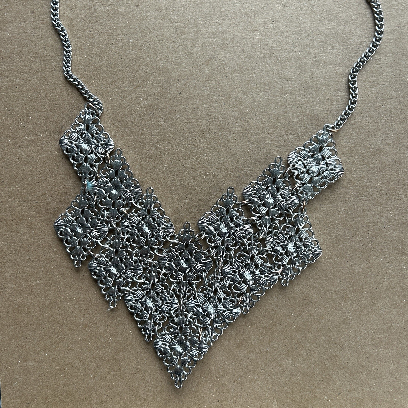 Chicos Silver Geometric Bib Statement Necklace, A… - image 5