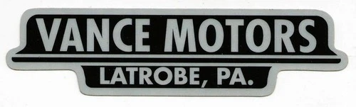 Sticker Label Decal Latrobe PA Vance Motors Trunk Lid Advertising