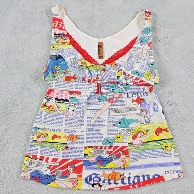 John Galliano Kleid Damen Gr. M Midi Comic Newspaper Print Lace Trim Y2K Archive