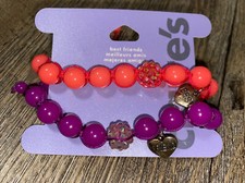 Claire  s pink purple beaded bff best friends adjustable bracelet Heart charm