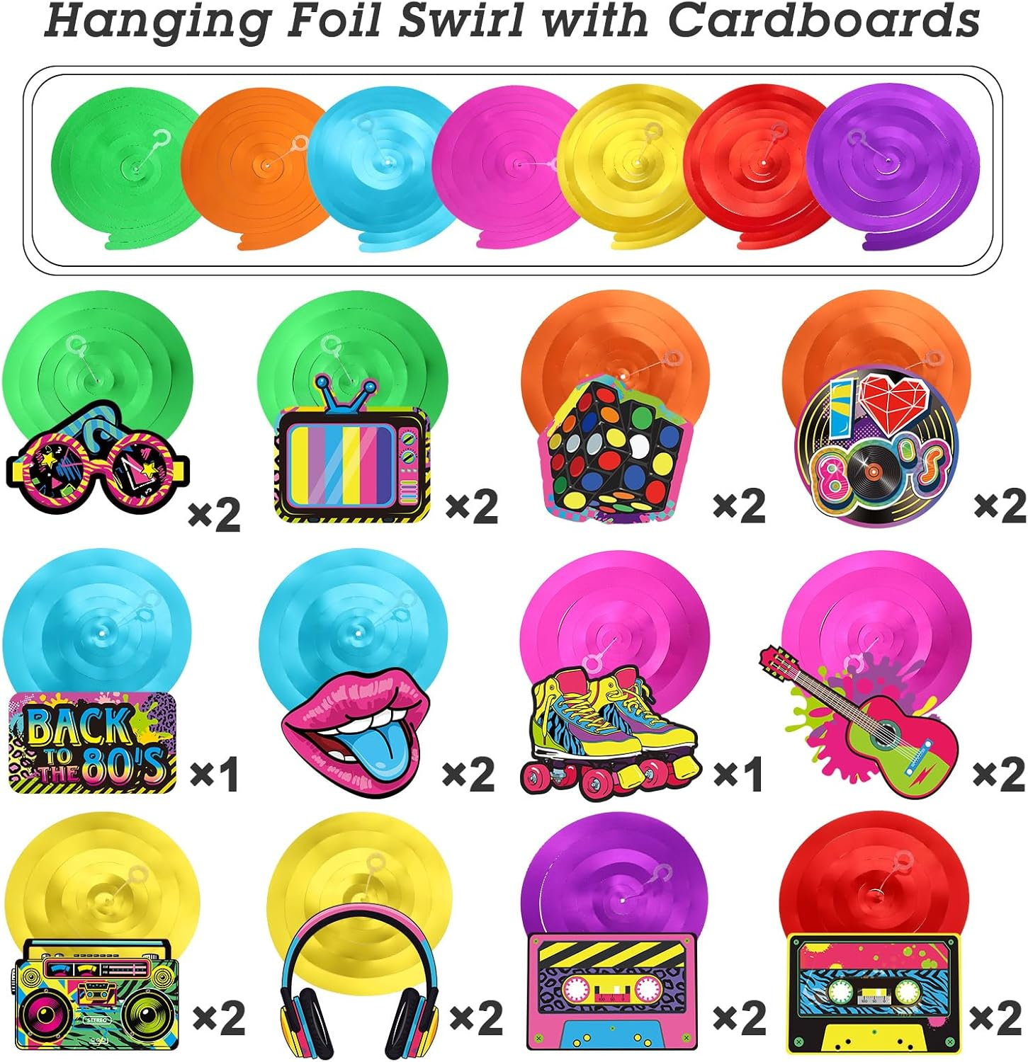 53 Pieces 80S Party Decorations Retro 1980S Hip Hop Party Hanging Swirls Decor