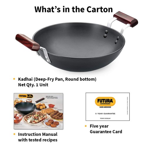 Futura Hard Anodised 2.75 L 26cm Wok/Kadai/Frying Pan Deep Fry Pan Round Bottom - Picture 9 of 9