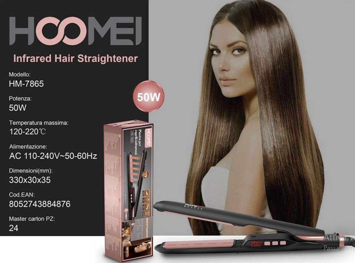 Piastra Elettrica Infrarossi Display Lcd per Capelli Wet & Dry Calore Rapido 50W