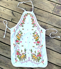 Vintage Apron Girls Youth Child red mustard yellow white floral tie kitchen help
