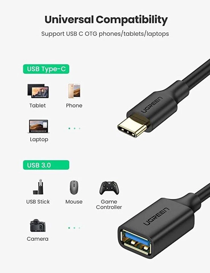 UGREEN 30701 Black USB Type-C Male to USB Type-A 3.0 Female 15cm OTG Adapter - Image 3 of 4