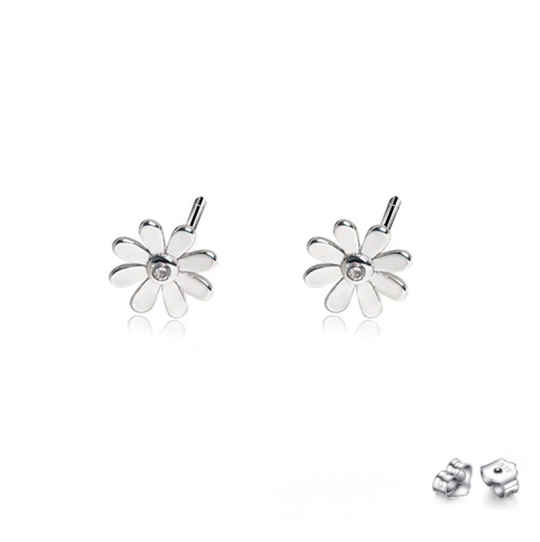 S925 Sterling Silver CZ Daisy Flower Stud Post Earrings 8mm Gift