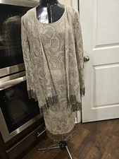 Onyx Nite By Wendy Chaitin Champagne Gold Two Piece Dress Suit 8