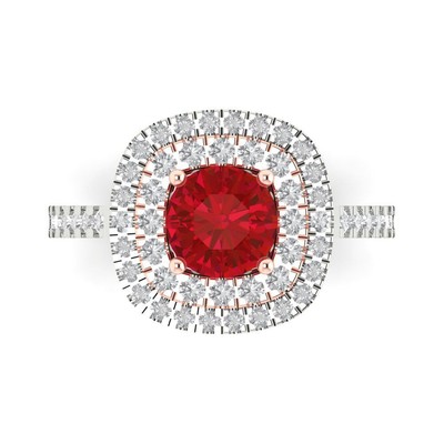 1.75 ct Round Halo Ruby Stone Promise Wedding Engagement Ring 14k two tone Gold