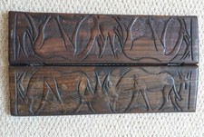 Vintage Mancala Hand Carved Exotic Hardwood African Hinged Board Antelope Design