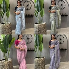Women's Nylon Embroidered Fancy Saree With Running Blouse Piece