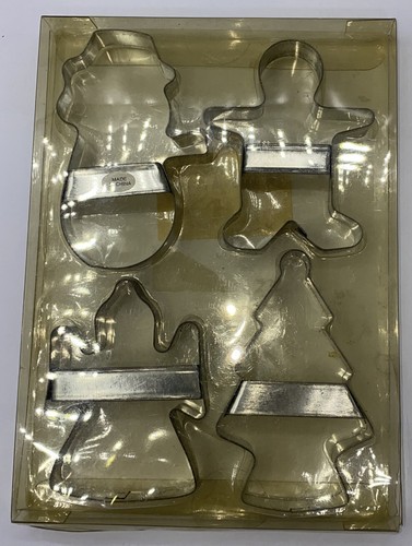 Christmas Tin Cookie Cutters NOS 2004 set (4) Snowman/Angel/Tree/Gingerbread Man - Afbeelding 4 van 6