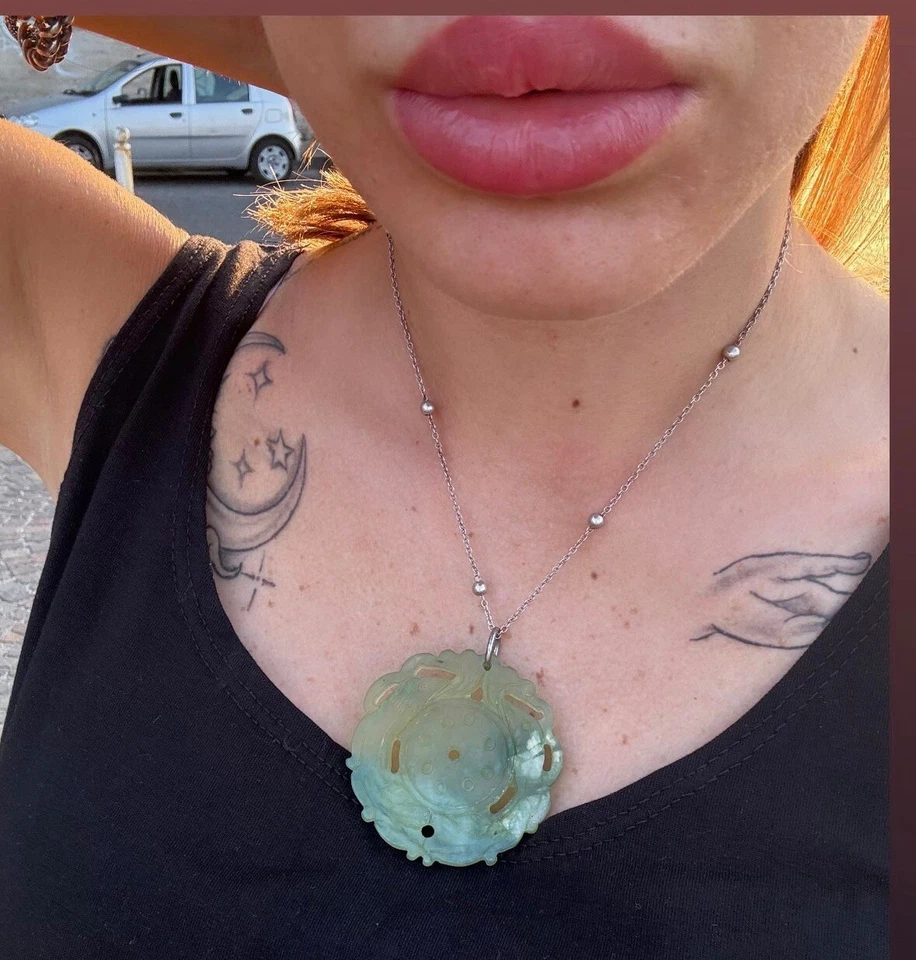 Collana In Argento 925 Giada Verde - Immagine 2 di 4