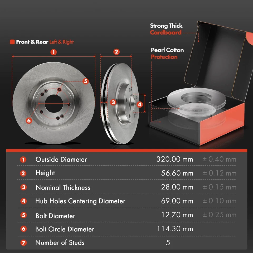 Rotor de freno de disco y pastilla de freno para Hyundai Genesis Coupe 10-16 lado delantero y trasero Foto 3 de 4