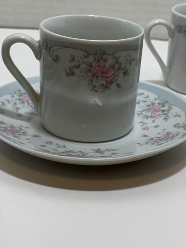 TAZZA/PIATTINO VINTAGE FINE PORCELLANA ROSA FIORE ESPRESSO 6 SET/SET PIATTI BAMBINI