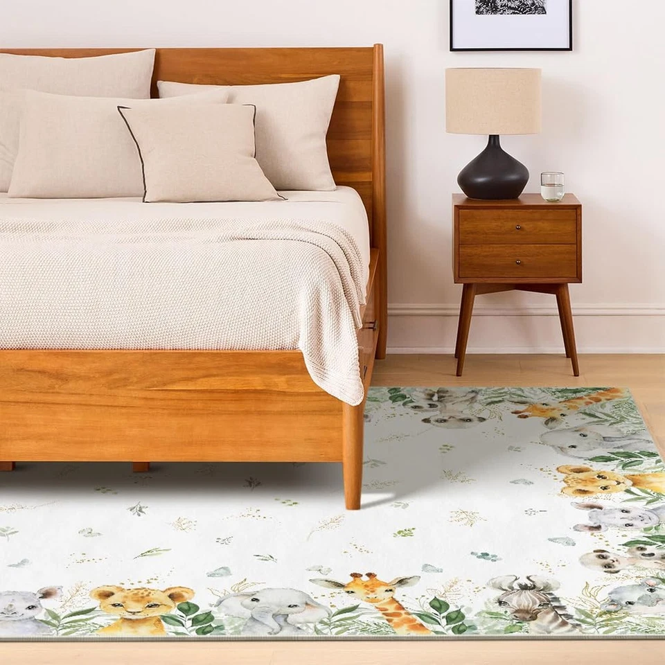 Artoid Mode Animals Elephant Giraffe Baby Shower Area Rug, Spring Birthday Ho... - Image 3 of 4