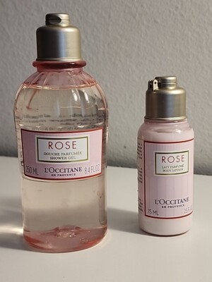 L'occitane en Provence Rose Lait Parfume Body Lotion & Shower Gel Set. New