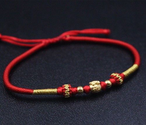 Pure 999 24K Yellow Gold Women Lucky Bag Beads Bracelet 0.3-0.4g Adjust - Picture 4 of 4