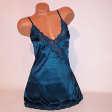 Gilligan  O'Malley Lingerie Chemise Slip Gown Small Teal Velvet Lace Trim New
