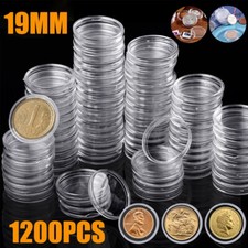 1200X Cápsulas Redondas Transparentes Caja de Monedas Estuche de Plástico Contenedor de Almacenamiento 19mm#