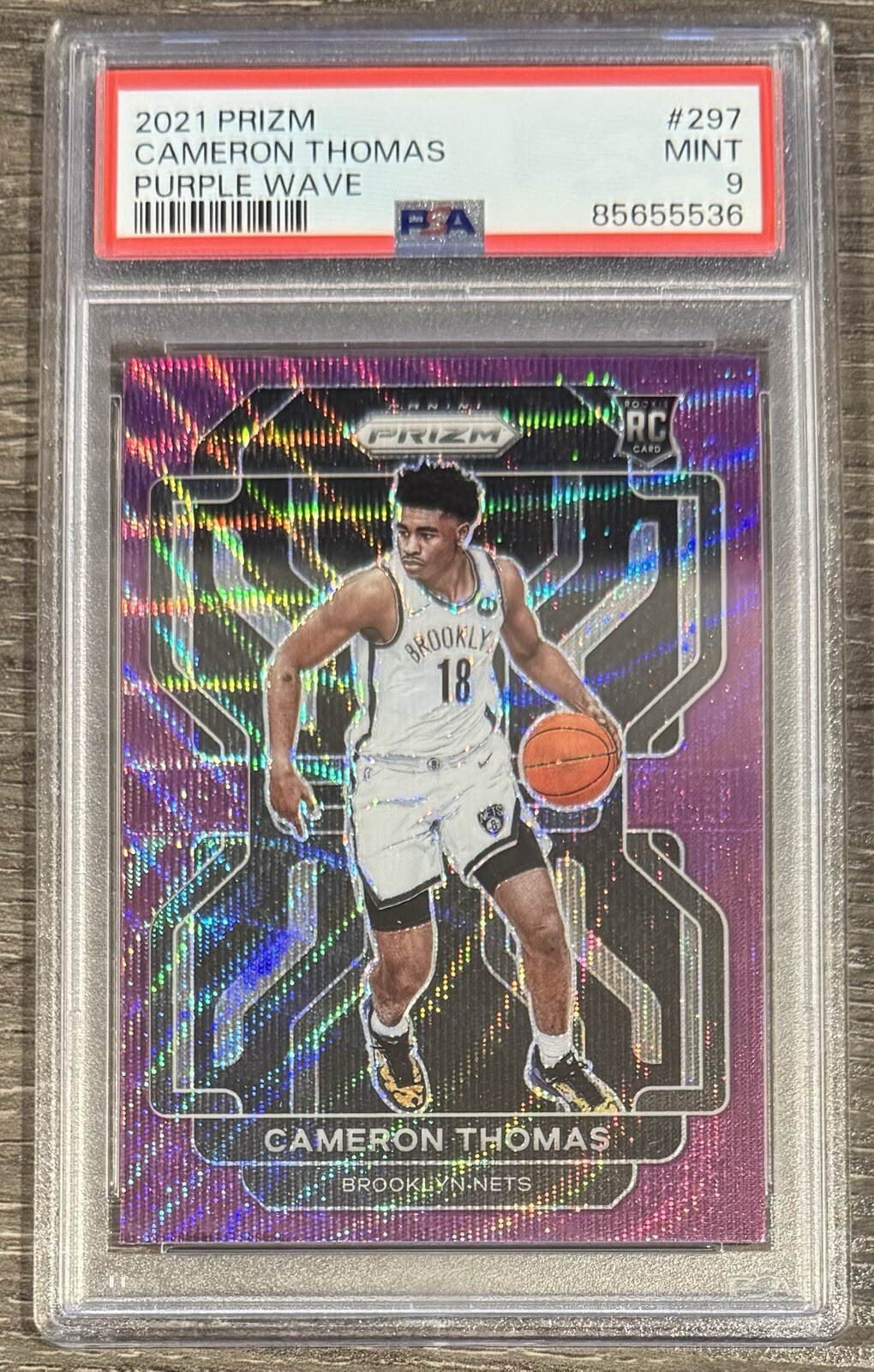 2021-22 Panini Prizm Cameron Thomas #297 Purple Wave PSA 9 Rookie Brooklyn Nets