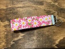 Pink Daisy Floral Fabric Key Chain wristlet MAKES A GREAT GIFT