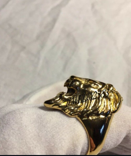 Alternate view of Solid Men's Angry Wolf Face Ring 14k Yellow Gold Plated Silver Free Stud