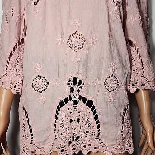 Lapis Top Womens Size Medium Boho Floral Embroidered Pink Cottage Gauzy Peasant - Picture 4 of 11