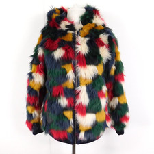 Jumpo London Multicolour Faux Fur Jacket Size 12 Fluffy Bomber (See Description)