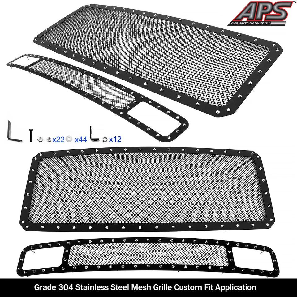 Se adapta a Ford F-250/F-350 SD 2011-2016 combo de rejilla de remache de malla negra de acero inoxidable Foto 2 de 3