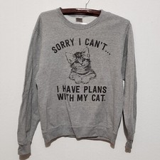 Jerzees NuBlend Womens Size M Gray Sweatshirt Graphic Cat Funny